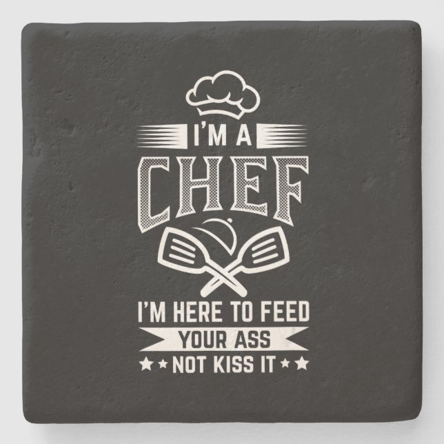 Chef Here Feed Not Kiss Cooking Lover Funny Gift Stone Coaster (Front)