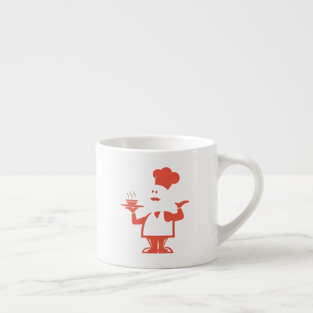 Chef holding a bowl of soup espresso cup (Right)