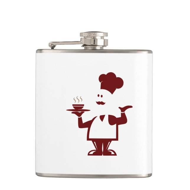 Chef holding a bowl of soup hip flask (Front)