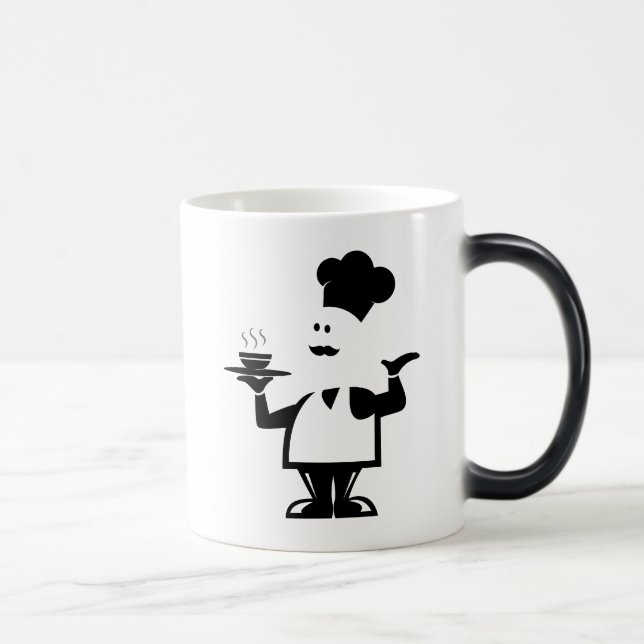 Chef holding a bowl of soup magic mug (Right)