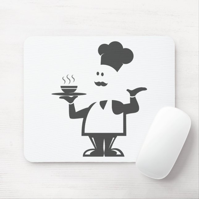 Chef holding a bowl of soup mouse mat (With Mouse)