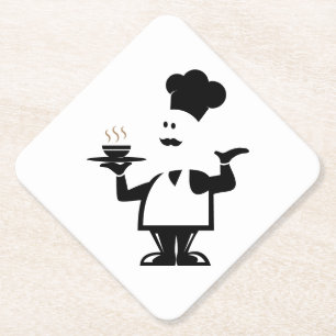 Chef holding a bowl of soup paper coaster