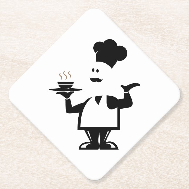 Chef holding a bowl of soup paper coaster (Front)