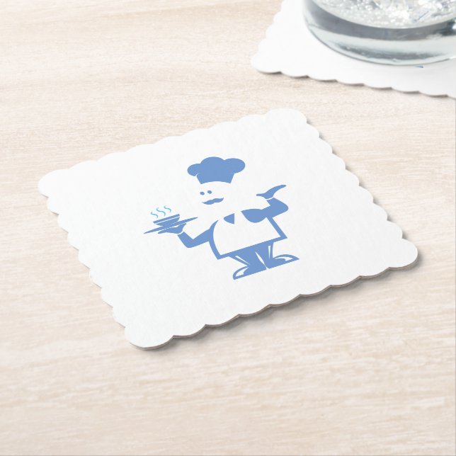 Chef holding a bowl of soup paper coaster (Angled)