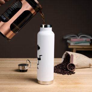Chef holding a bowl of soup water bottle