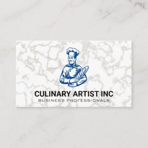 Chef Holding Baguette   Marble Business Card