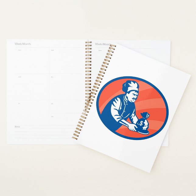Chef Holding Money Bag Restaurant Finance  Planner (Creator Uploaded)