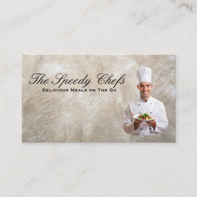Chef Holding Plated Food Business Card (Front)