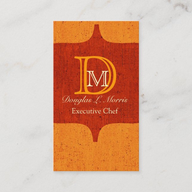 Chef Hungry Monogram Orange Edgy Urban Business Card (Front)
