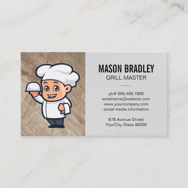 Chef Illustration Serving Food Business Card (Front)