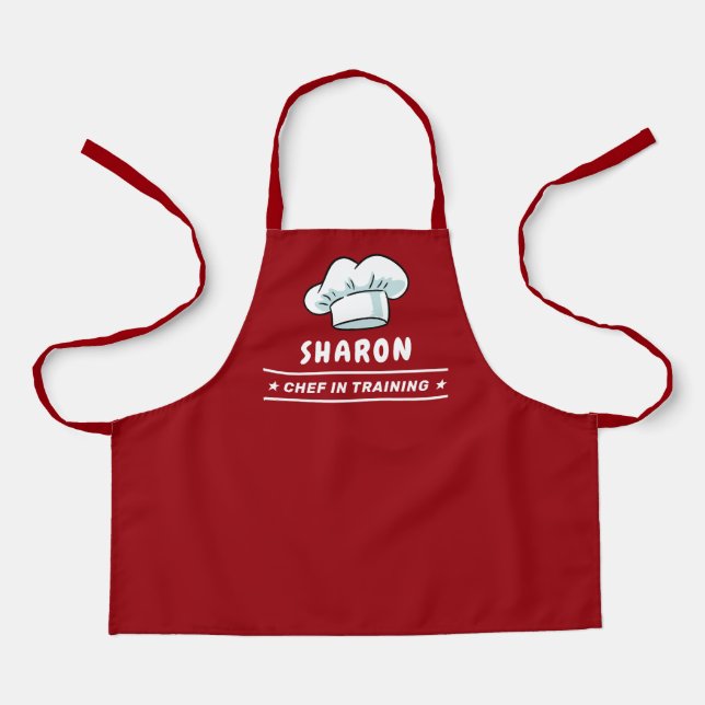 Chef in Training Chef Hat For Kids Burgundy Red Apron (Front)