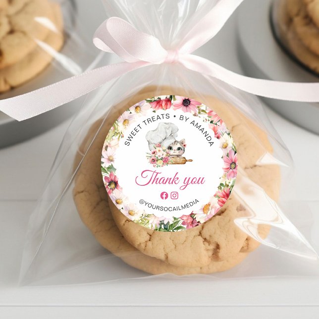 Chef Kitten Bakery Thank you Classic Round Sticker (Creator Uploaded)