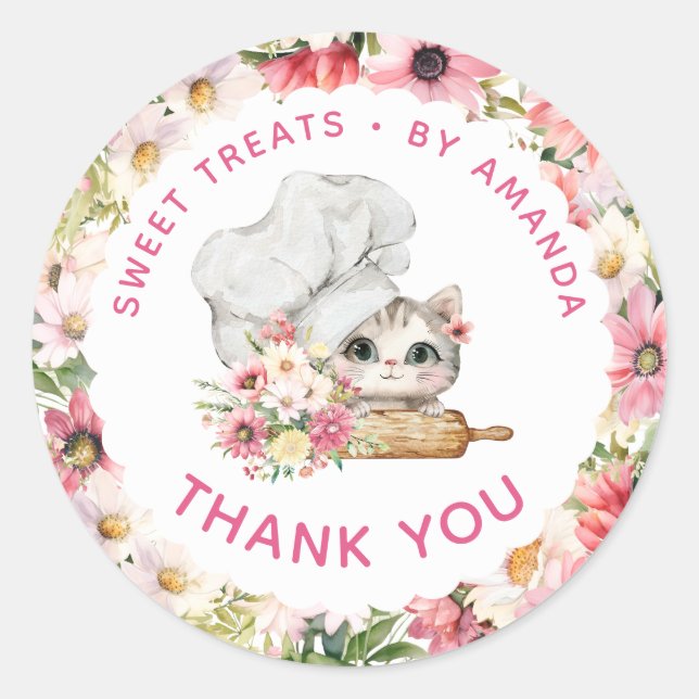 Chef Kitten Bakery Thank you Classic Round Sticker (Front)