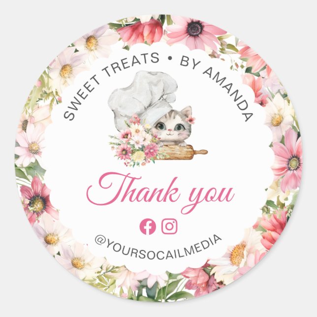 Chef Kitten Bakery Thank you Classic Round Sticker (Front)