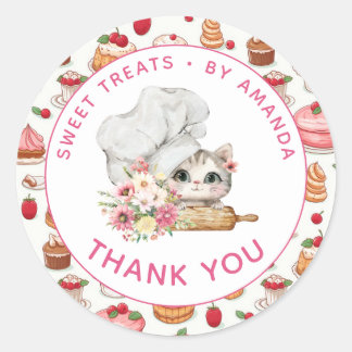 Chef Kitten Bakery Thank you Classic Round Sticker