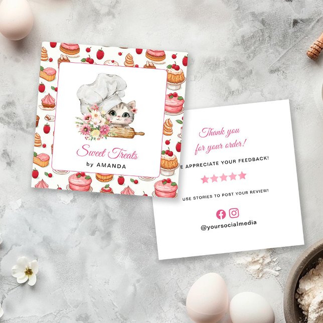 Chef Kitten Bakery Thank you Square Business Card (Creator Uploaded)