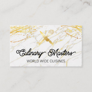 Chef Knife and Whisk   Gold Marble Business Card