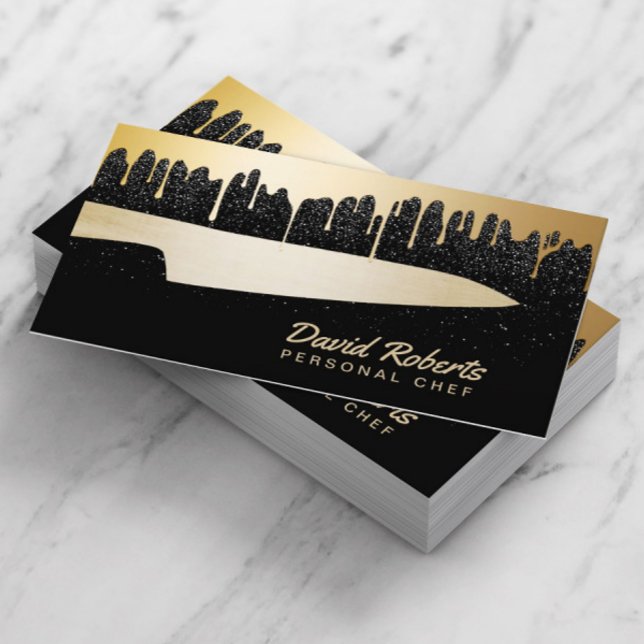 Chef Knife Catering Restaurant Modern Black & Gold Business Card (Creator Uploaded)