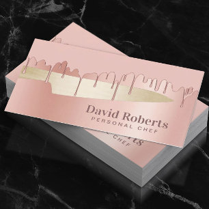 Chef Knife Catering Restaurant Modern Rose Gold Business Card