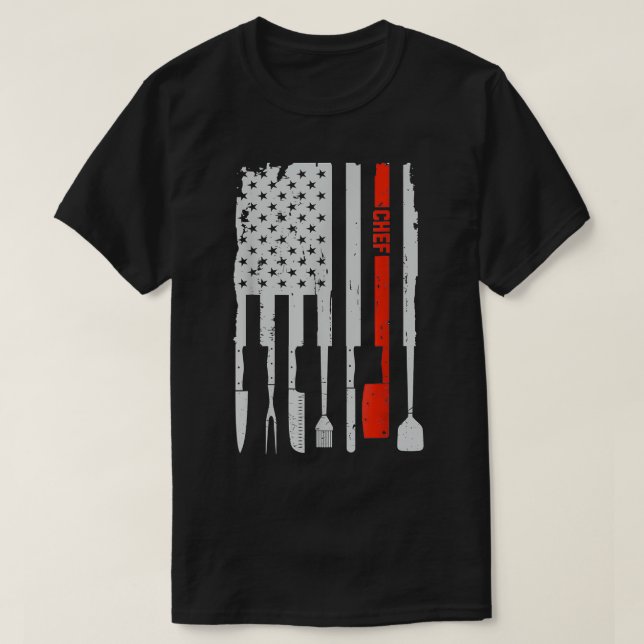 Chef Knife Cook Culinary 4th of July American half T-Shirt (Design Front)