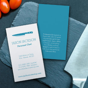 Chef knife graphic teal catering business cards