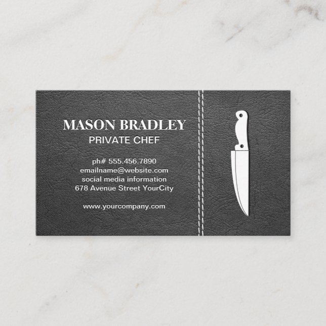 Chef Knife | Leather Stitched Business Card (Front)