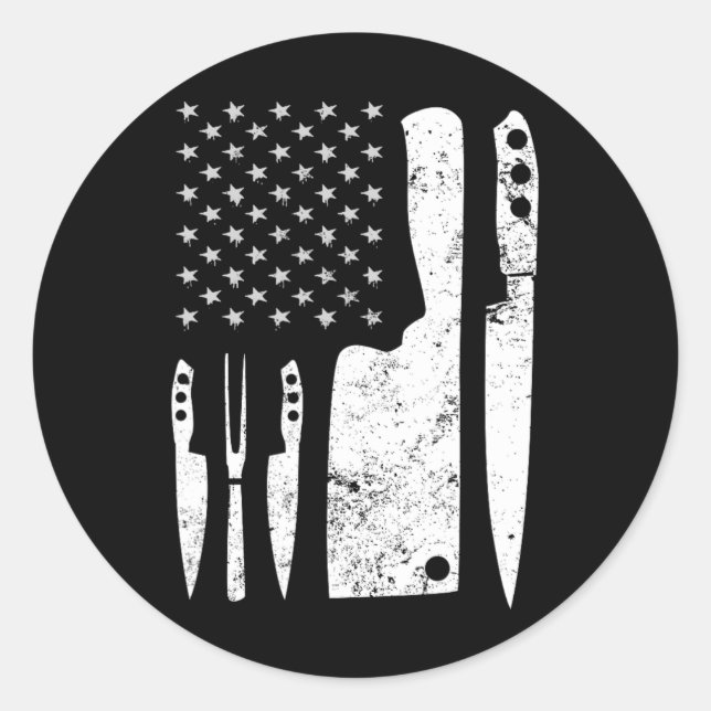 Chef Knife Patriotic Easter Us Flag  Classic Round Sticker (Front)