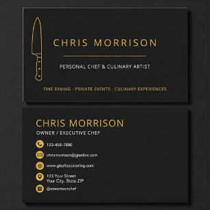 Chef Knife Personal Chef Catering Gold Black Business Card