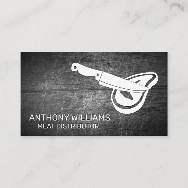 Chef Knife Steak icon | Scratched Metal Background Business Card (Front)
