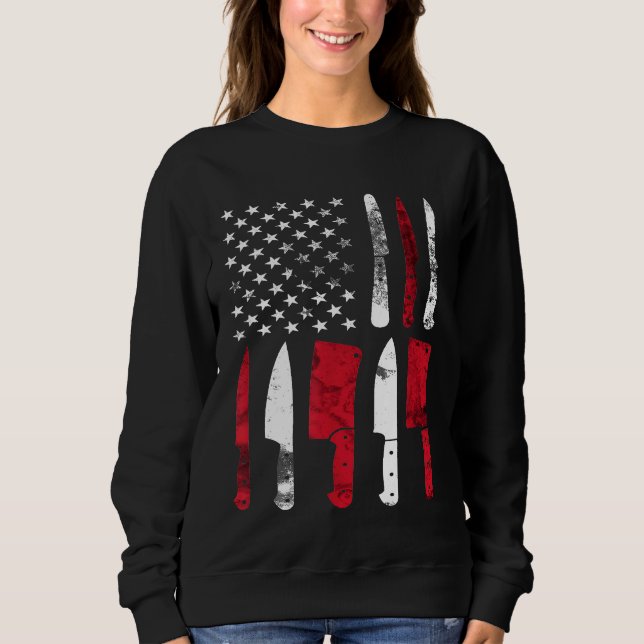 Chef Knife Us Flag Culinary Student Cooking Men Sweatshirt (Front)