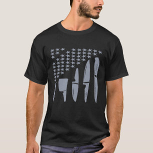 Chef Knife Usa Flag Patriotic Food Tools T-Shirt