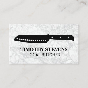 Chef Knife   White Marble Background Business Card