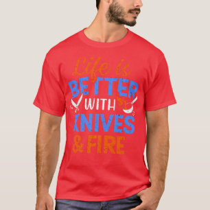 Chef Knives And Fire Kitchen Cooking Culinary Stud T-Shirt