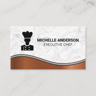 Chef Logo   Marble Metallic Background Business Card