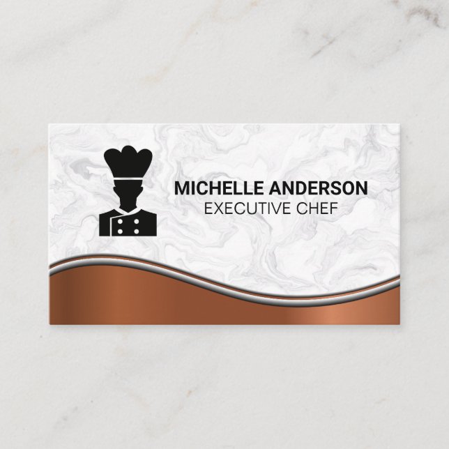 Chef Logo | Marble Metallic Background Business Card (Front)