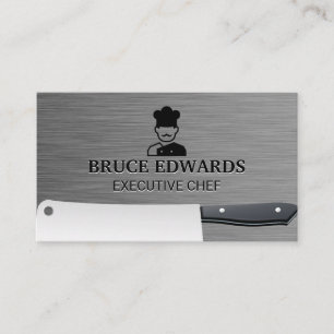 Chef Logo   Metallic Butcher Knife  Business Card