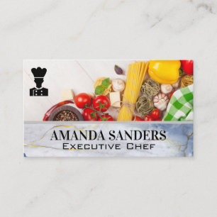 Chef Logo Vegetables Pasta Marble Business Card