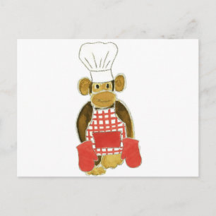Chef Monkey Red Postcard