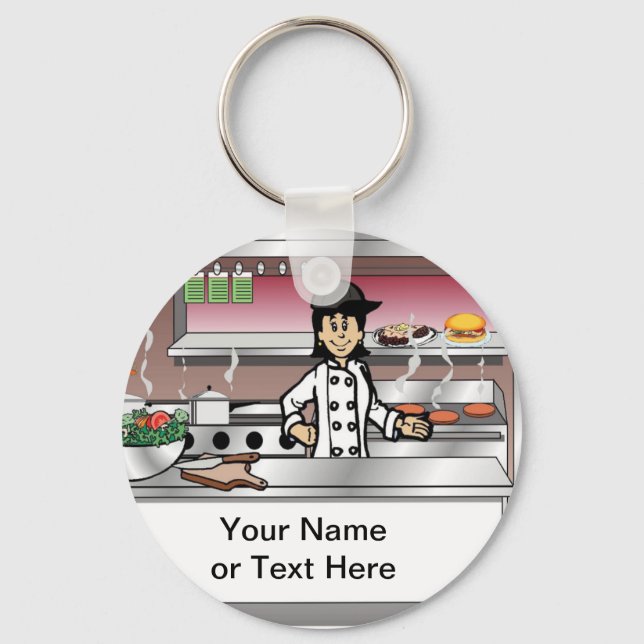 Chef, no hat - Female Cartoon by PrintedPerfection Key Ring (Front)
