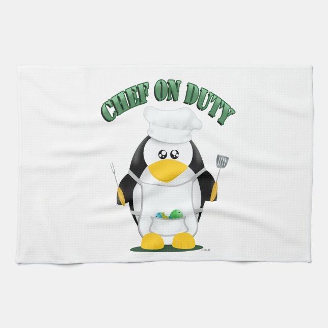 Chef on Duty Penguin Tea Towel (Horizontal)