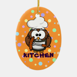 chef owl ceramic tree decoration