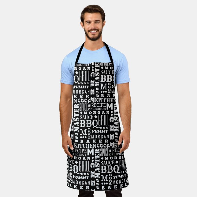 Chef Pattern Black And White Cook Personalised Apron (Worn)