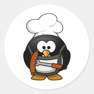 Chef Penguin Cartoon Classic Round Sticker