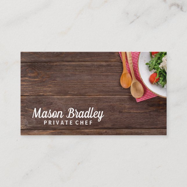 Chef | Private Cook | Wood Background Business Card (Front)