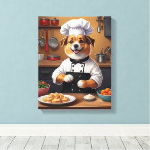 Chef Puppy Making Food Funny Dog Kitchen  Canvas Print