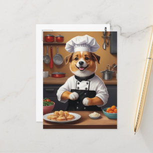 Chef Puppy Making Food Funny Dog Kitchen Postcard