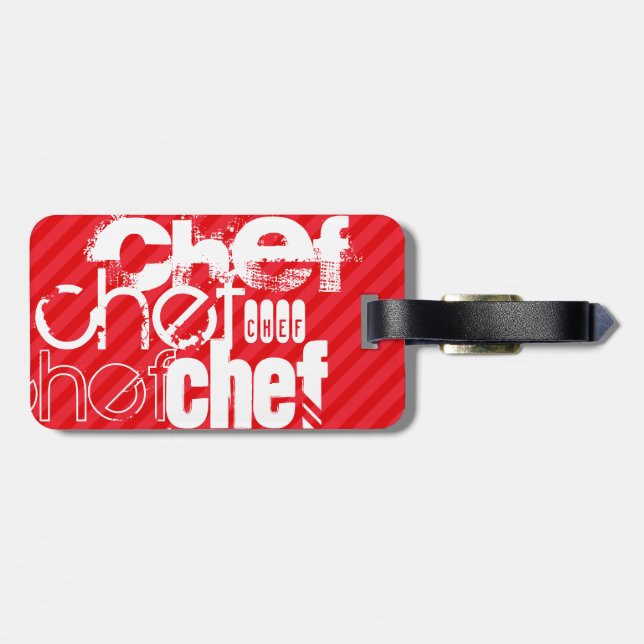Chef; Scarlet Red Stripes Luggage Tag (Back Horizontal)