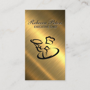 Chef Serving Food Logo Gold Metallic Business Card