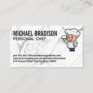 Chef Serving Food Logo   Liquid Silver Background Business Card