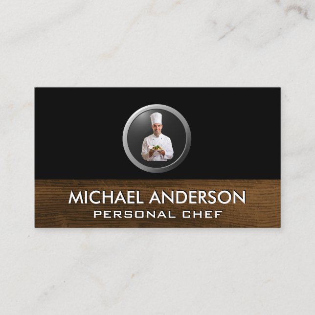 Chef Serving Food | Wood Trim Business Card (Front)